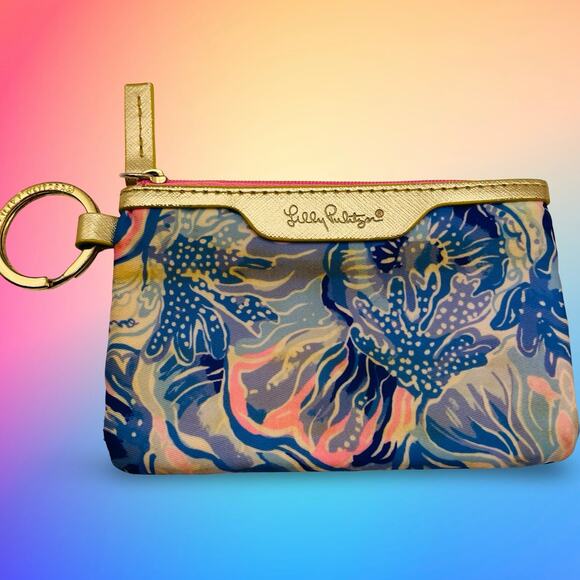 Lilly Pulitzer Handbags - Lilly Pulitzer ID Case Wallet Pink Blue Floral Shade Seekers Keychain Mini Zip